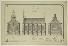 210045 Opstanden van de voor-, zij- en achtergevel van de protestantsche kerk (Dorpskerk, Woudenbergseweg) te Maarsbergen.